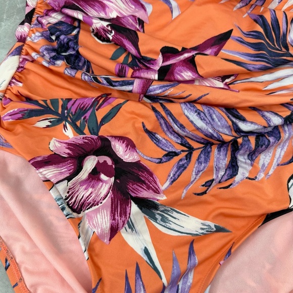 Women’s Liz Claiborne Floral Ruffle Ruched Padded One Piece Swimsuit Size 12 - Picture 7 of 16